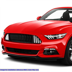 Black Vertical Style Front Up Grille+White LED DRL For 15-17 Ford Mustang V6/V8-Exterior-BuildFastCar