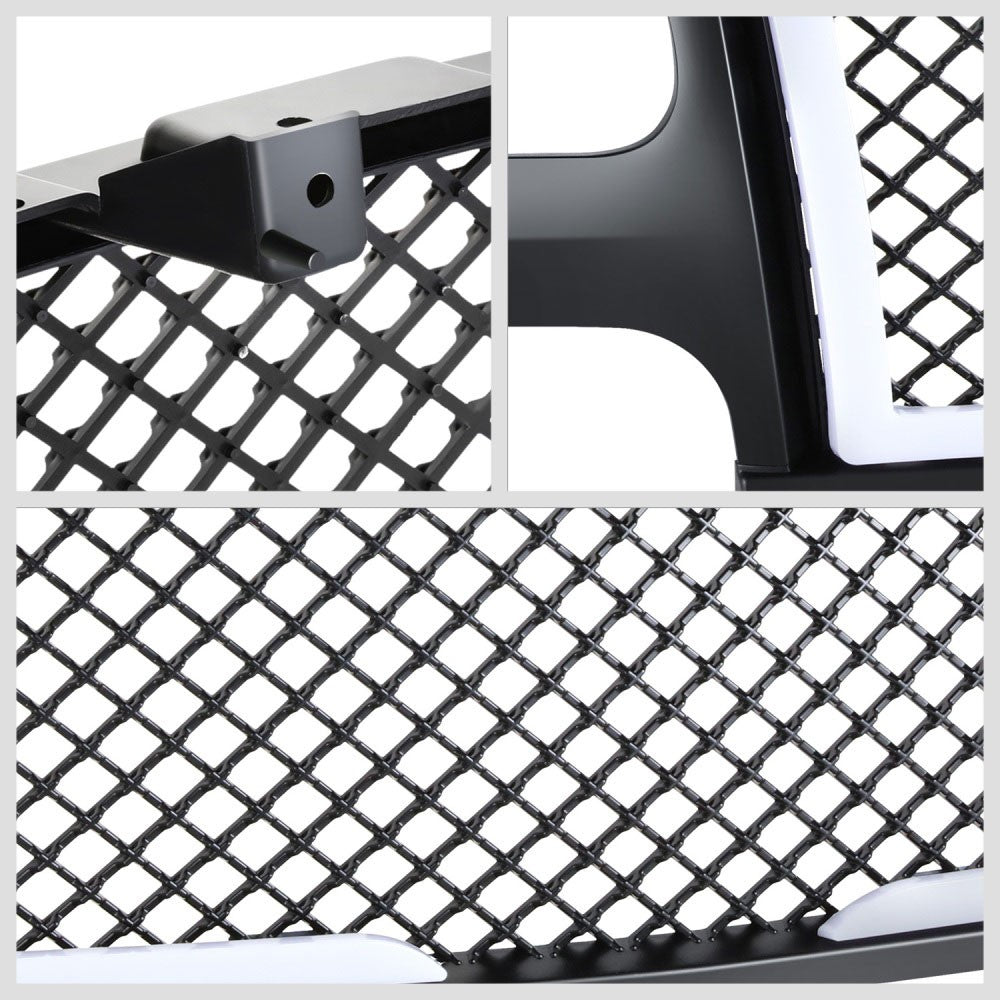 Black Matte Diamond Mesh Front Grille LED DRL Lights 99-02 Silverado BFC-FGR-1-LB-001-T1-MBK