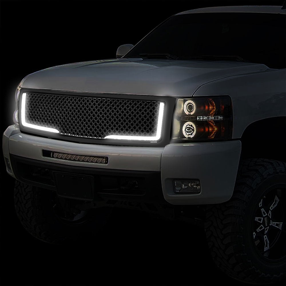 07-13 Silverado 1500 Glossy Black Mesh w/LED  Front Grille