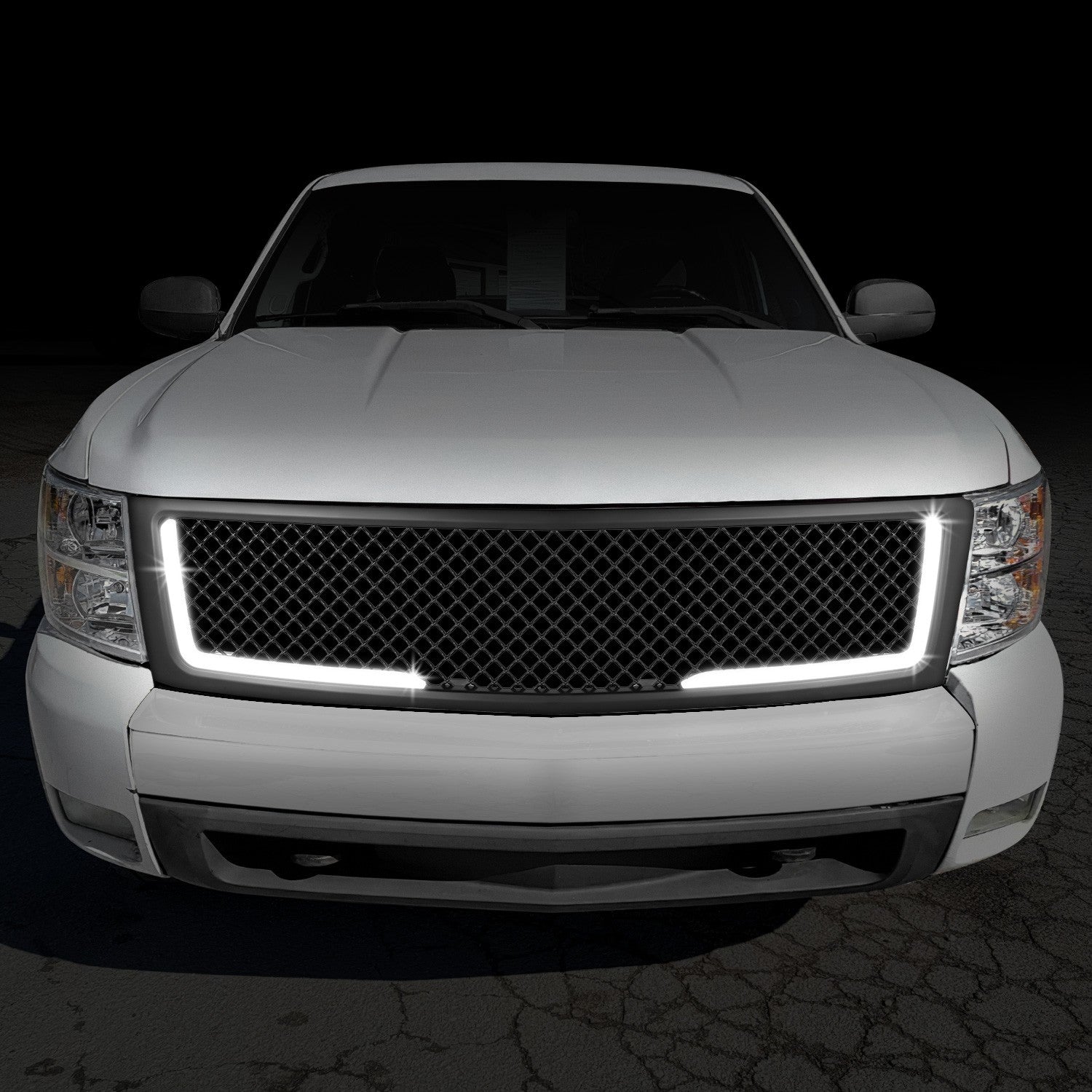 BFC-FGR-1-LB-002T2-MBK Matte Black Diamond Mesh LED DRL Front Grille BFC-FGR-1-LB-002T2-MBK