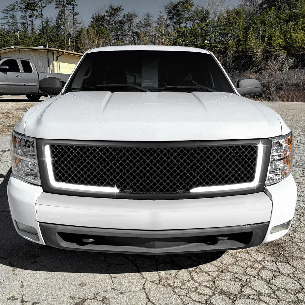 BFC-FGR-1-LB-002T2-MBK Matte Black Diamond Mesh LED DRL Front Grille BFC-FGR-1-LB-002T2-MBK