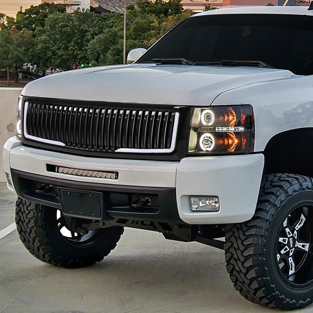 07-13 Silverado 1500 Glossy Black Vertical LED  Front Grille