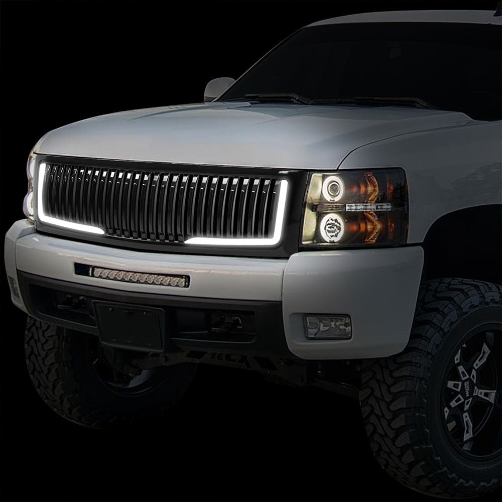 07-13 Silverado 1500 Glossy Black Vertical LED  Front Grille