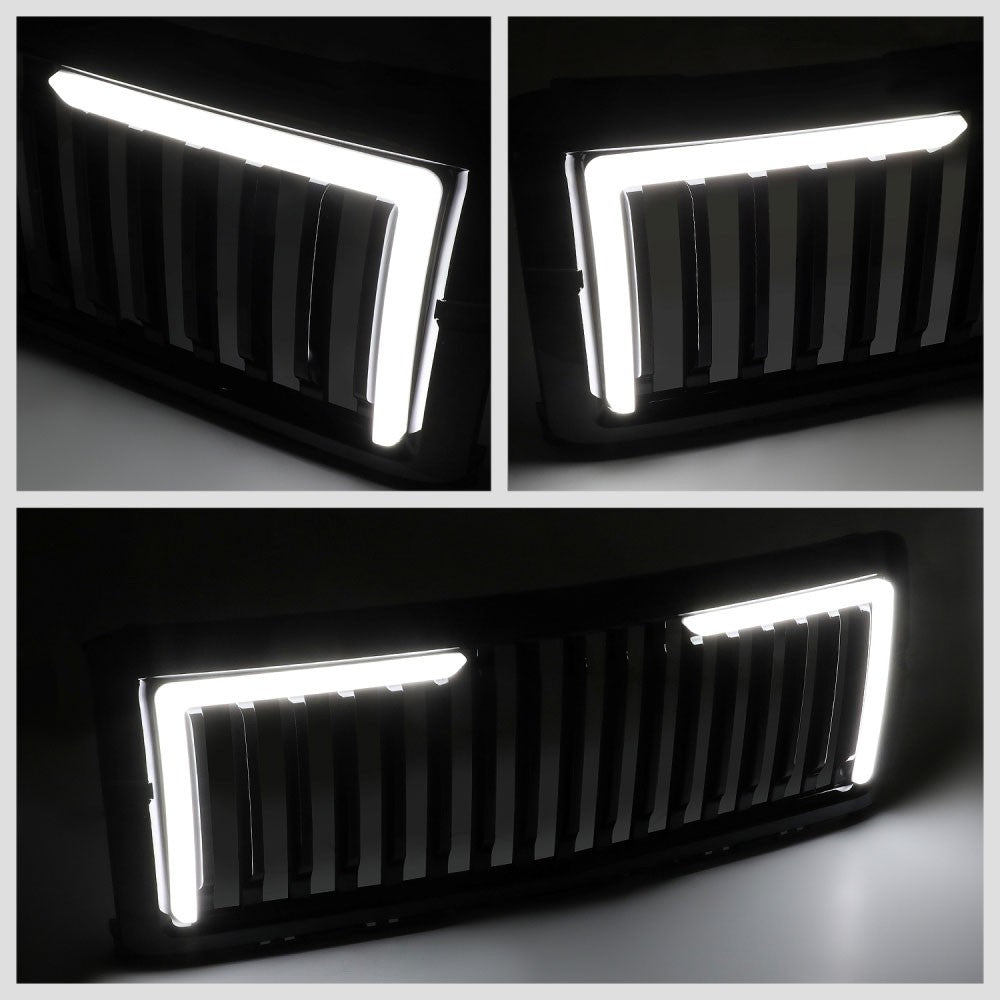 Black Glossy Vertical Slat Front Grille L-Shape LED Bar 14-15 Silverado BFC-FGR-1-LB-004-T6
