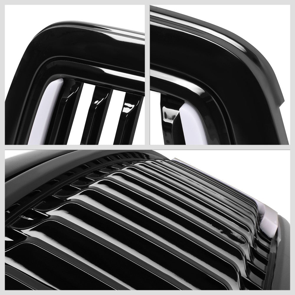 Black Glossy Badgeless Vertical Slat Style Front Grille w/LED For 09-10 Ram 1500
