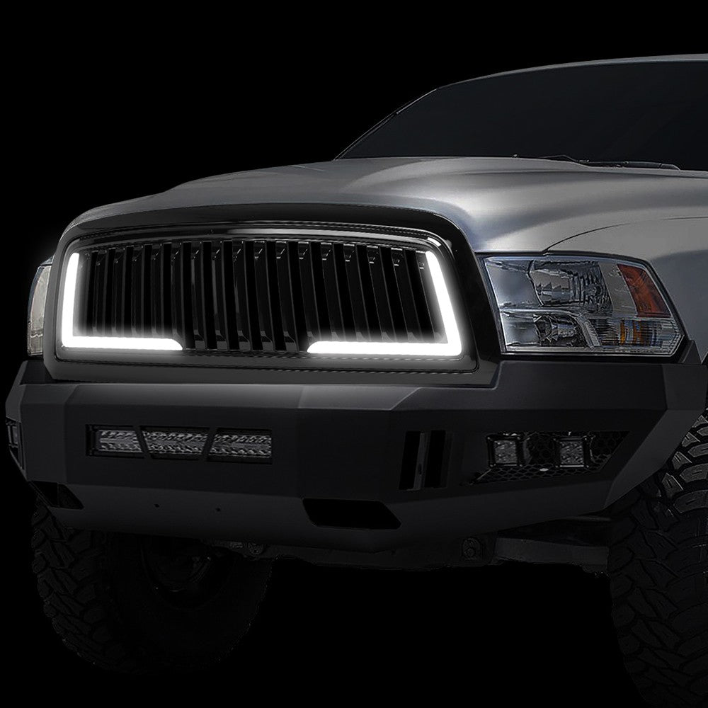 Black Glossy Badgeless Vertical Slat Style Front Grille w/LED For 09-10 Ram 1500