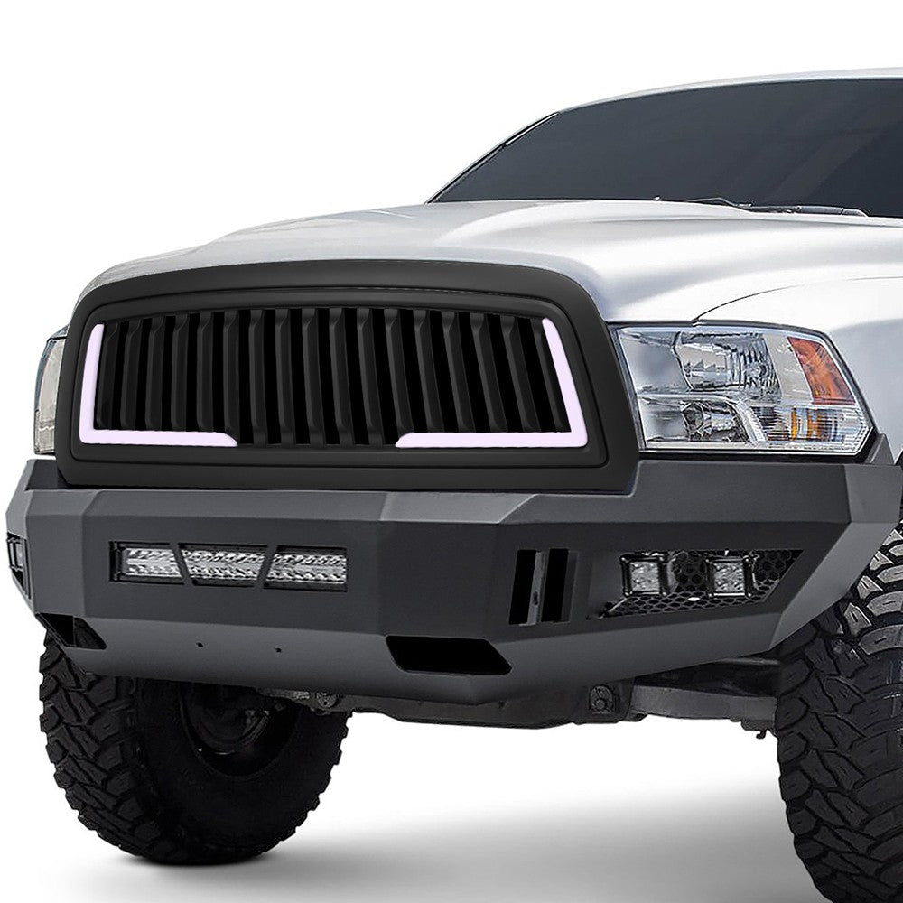 Black Matte Badgeless Vertical Slat Style Front Grille w/LED For 11-12 Ram 1500