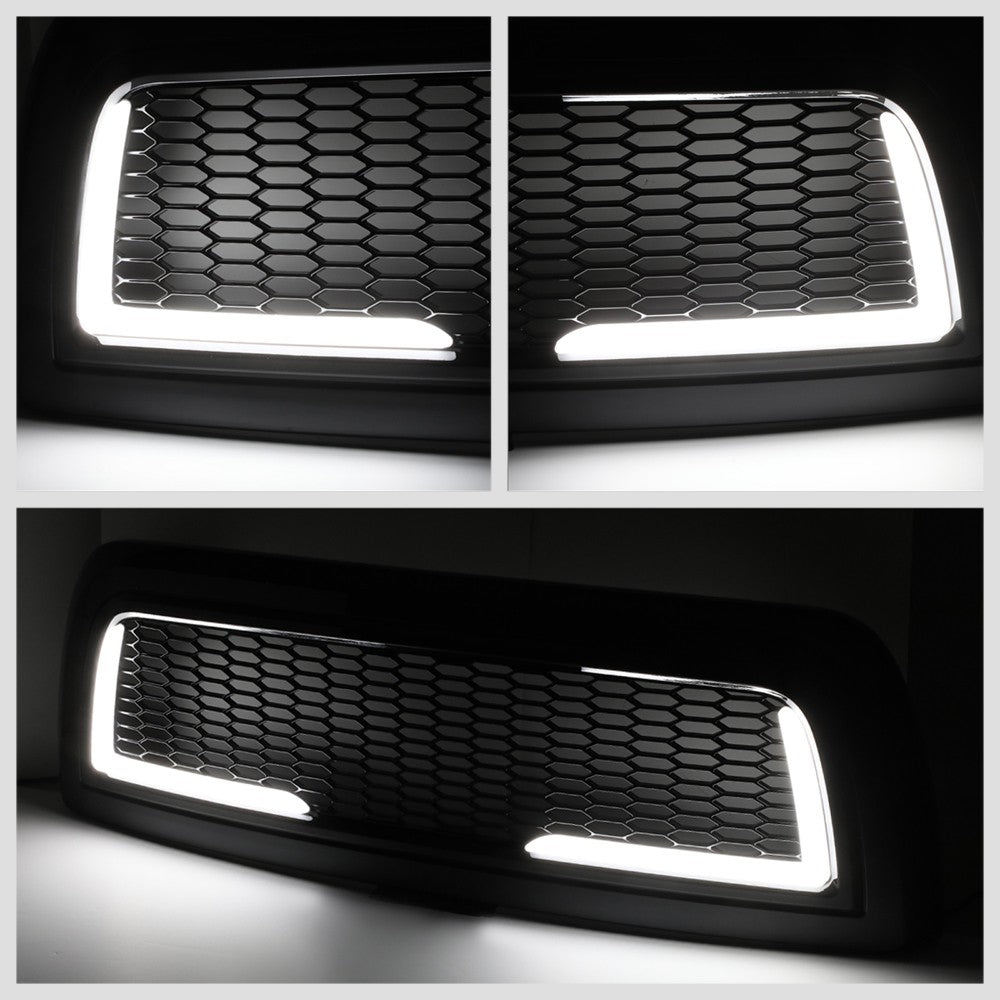 Black Glossy Badgeless Vertical Slat Style Front Grille w/LED For 10-18 Ram 2500 3500