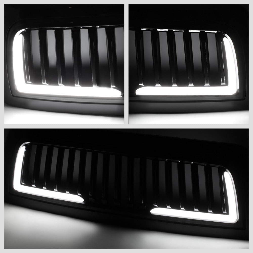 Black Glossy Badgeless Vertical Slat Style Front Grille w/LED For 10-18 Ram 3500