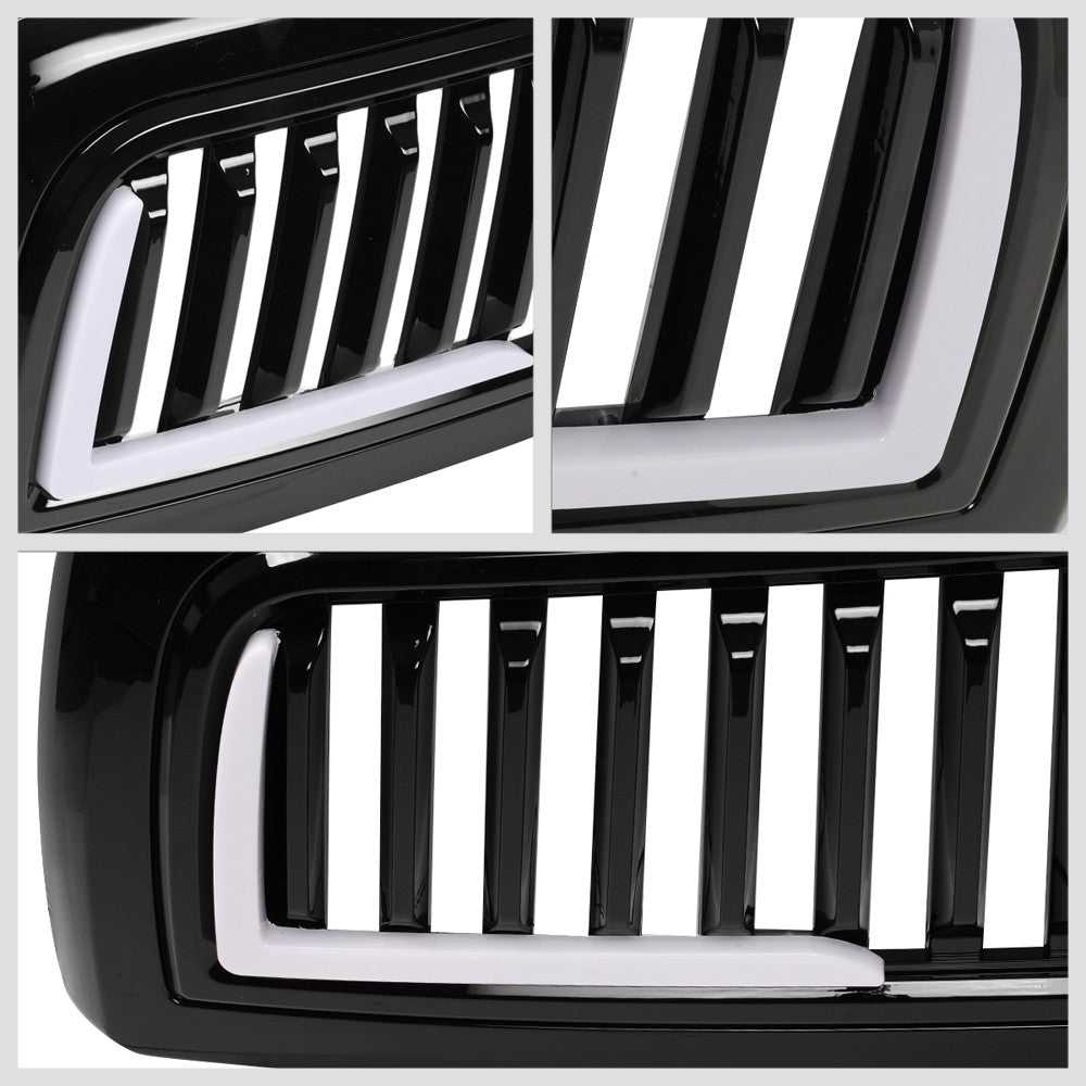 Black Glossy Badgeless Vertical Slat Style Front Grille w/LED For 10-18 Ram 3500