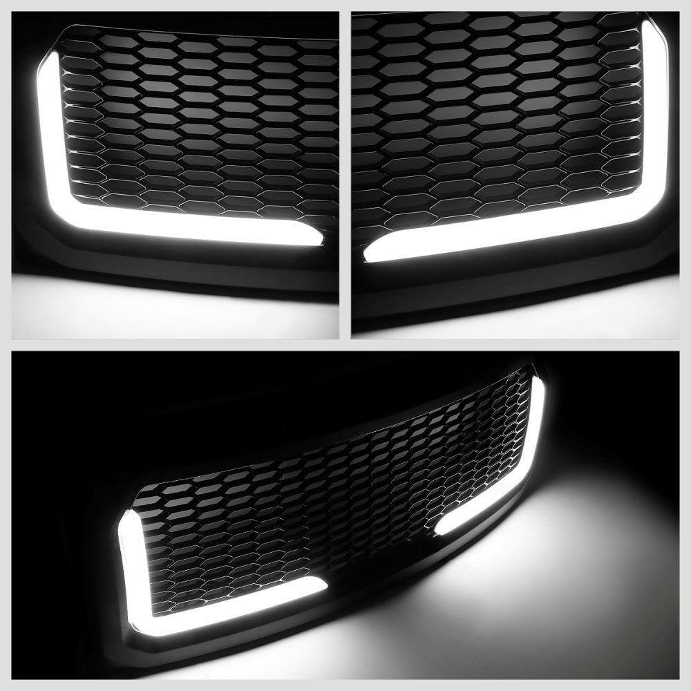 Black Matte Honeycomb Mesh Front Grille L-Shape LED Bar 09-14 F-150 BFC-FGR-1-LB-013-T6