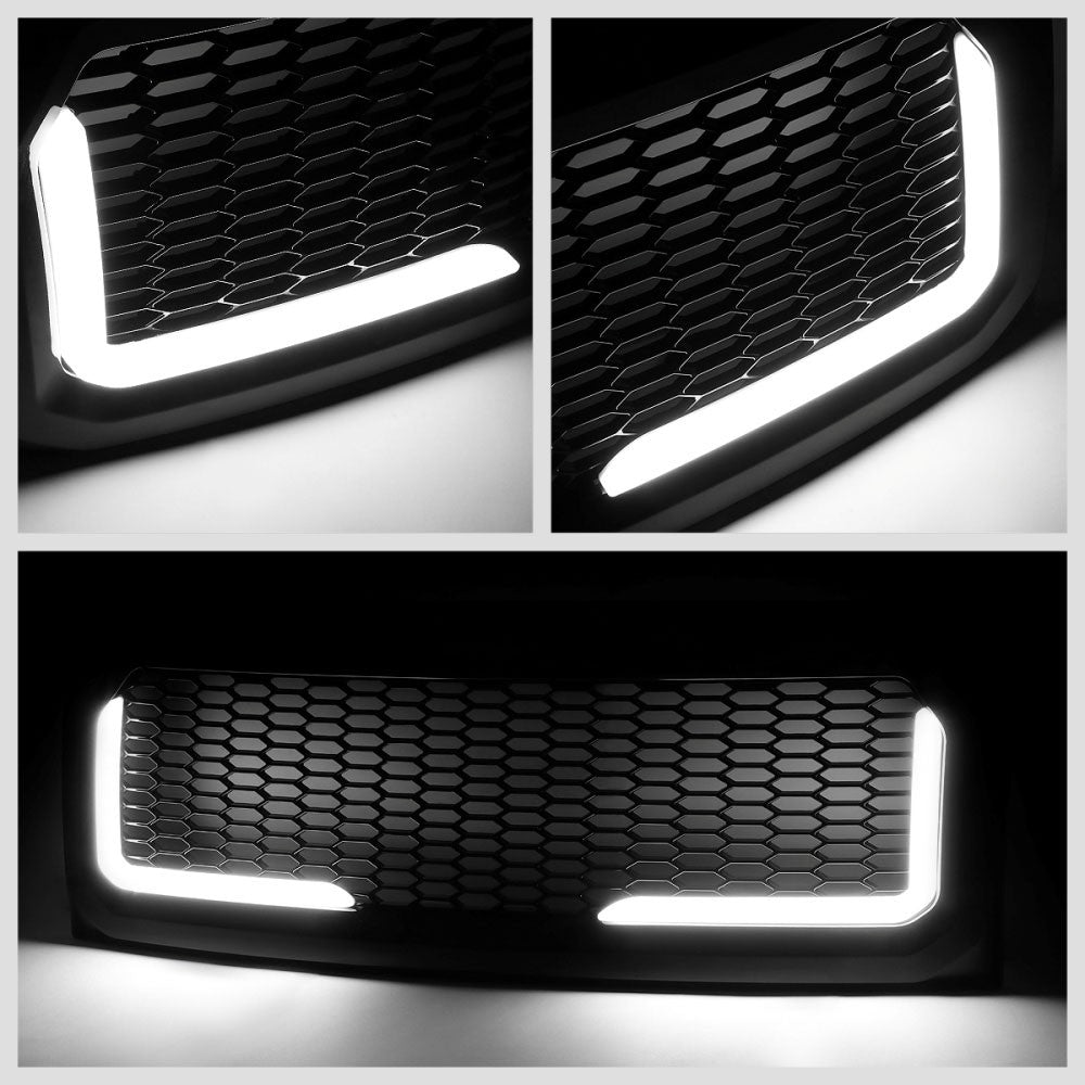 Black Matte Honeycomb Mesh Front Grille L-Shape LED Bar 09-14 F-150 BFC-FGR-1-LB-013-T6
