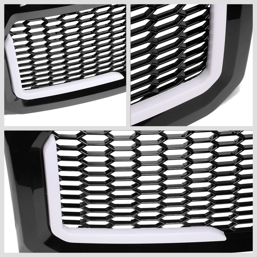 Black Matte Honeycomb Mesh Front Grille L-Shape LED Bar 09-14 F-150 BFC-FGR-1-LB-013-T6