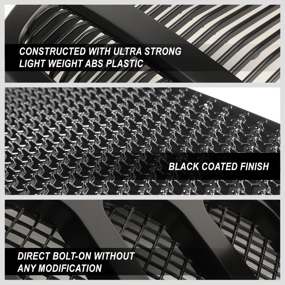 Black Glossy Badgeless Vertical Slat Style Front Grille w/LED For 09-14 F-150