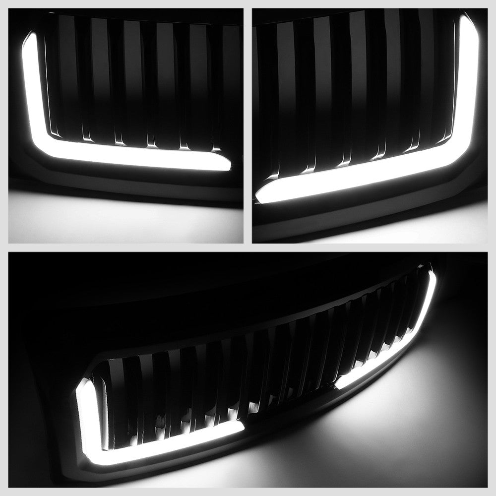 Black Glossy Badgeless Vertical Slat Style Front Grille w/LED For 09-14 F-150
