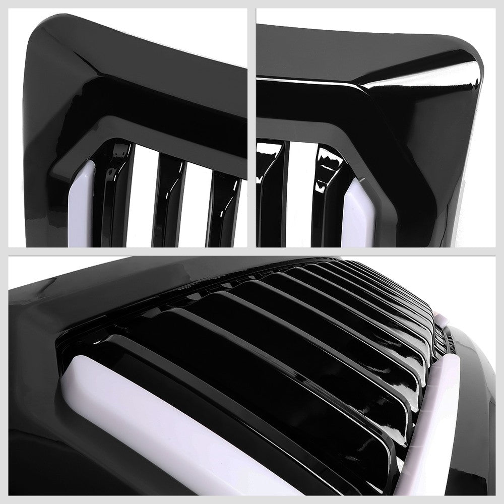 Black Glossy Badgeless Vertical Slat Style Front Grille w/LED For 09-14 F-150