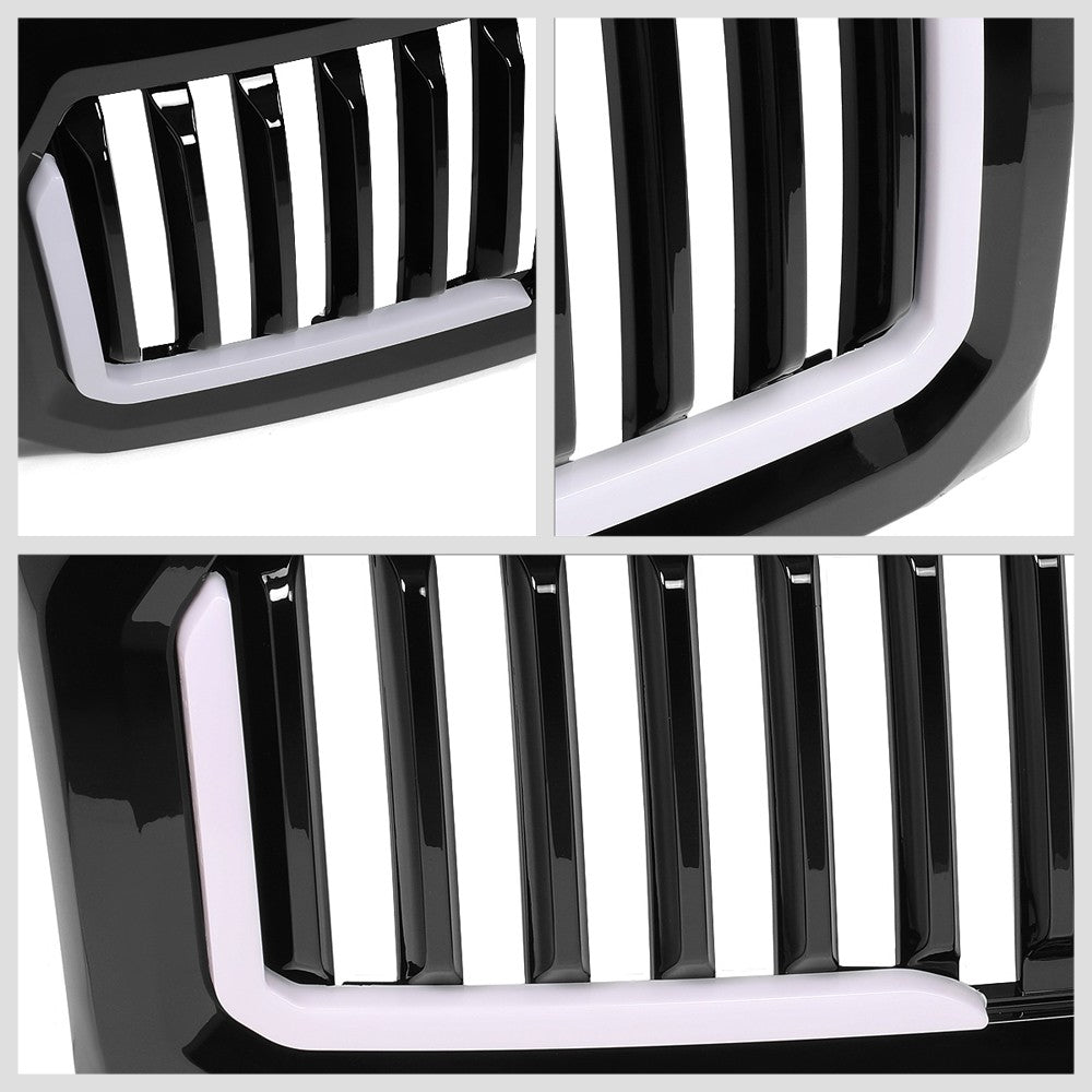 Black Glossy Badgeless Vertical Slat Style Front Grille w/LED For 09-14 F-150