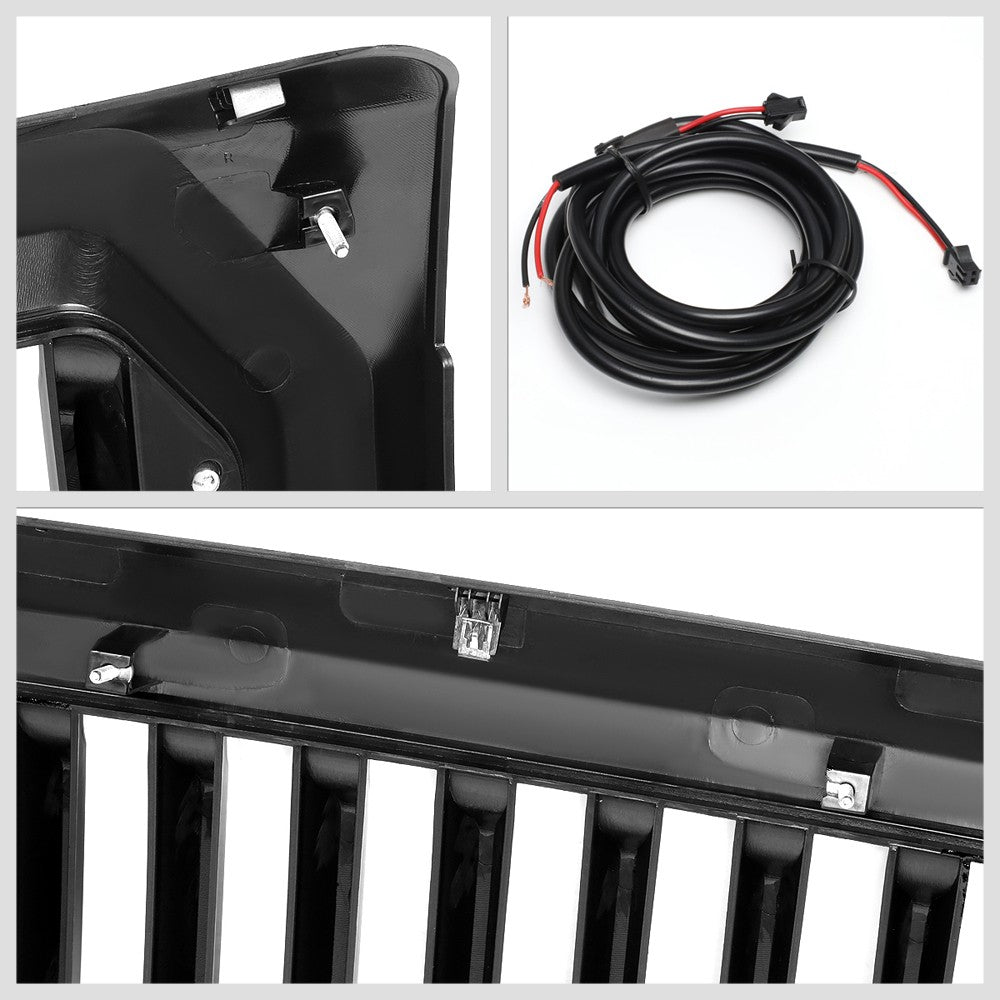 Black Glossy Badgeless Vertical Slat Style Front Grille w/LED For 09-14 F-150