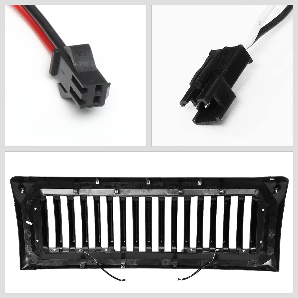 Black Glossy Badgeless Vertical Slat Style Front Grille w/LED For 09-14 F-150