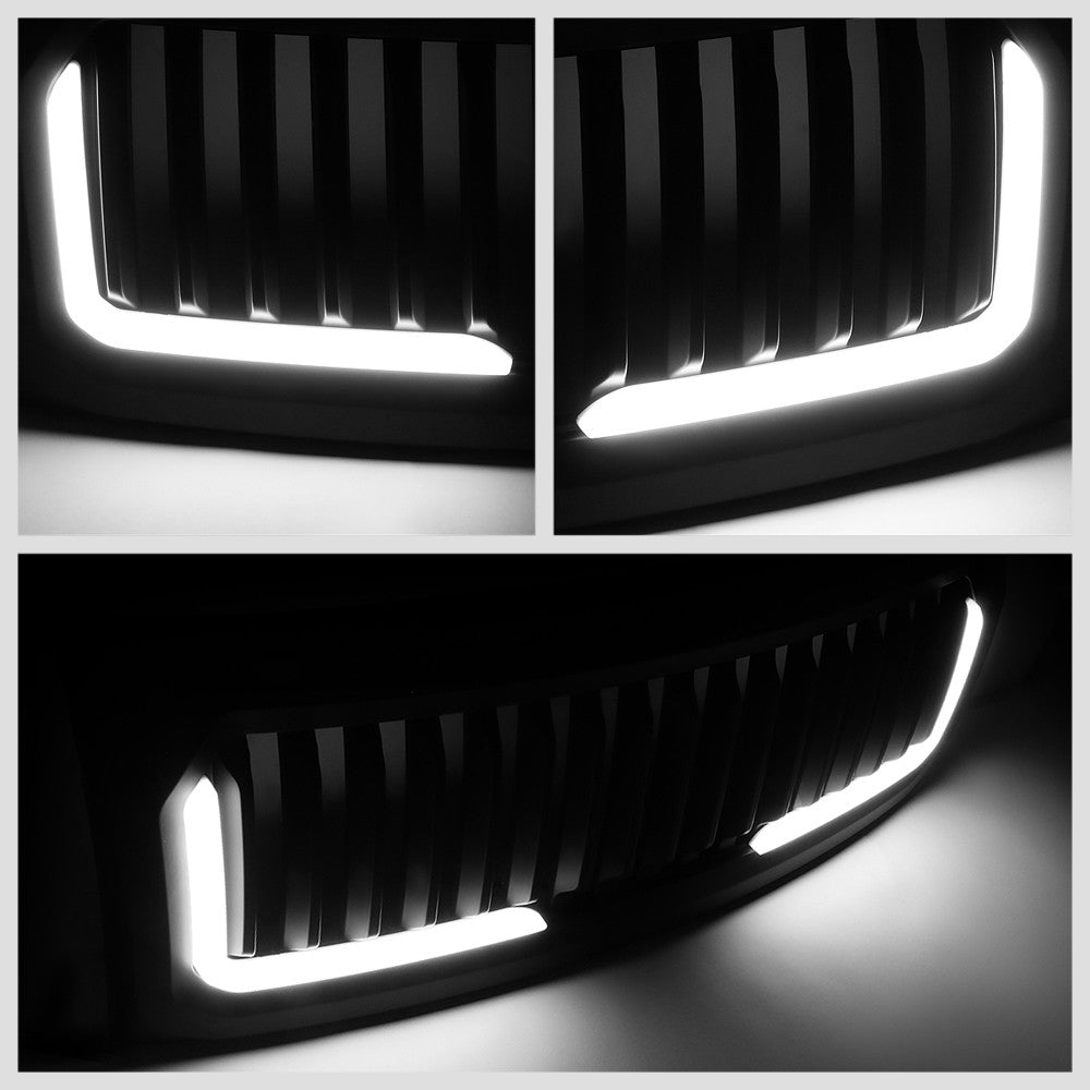 Black Matte Badgeless Vertical Slat Style Front Grille w/LED For 09-14 F-150