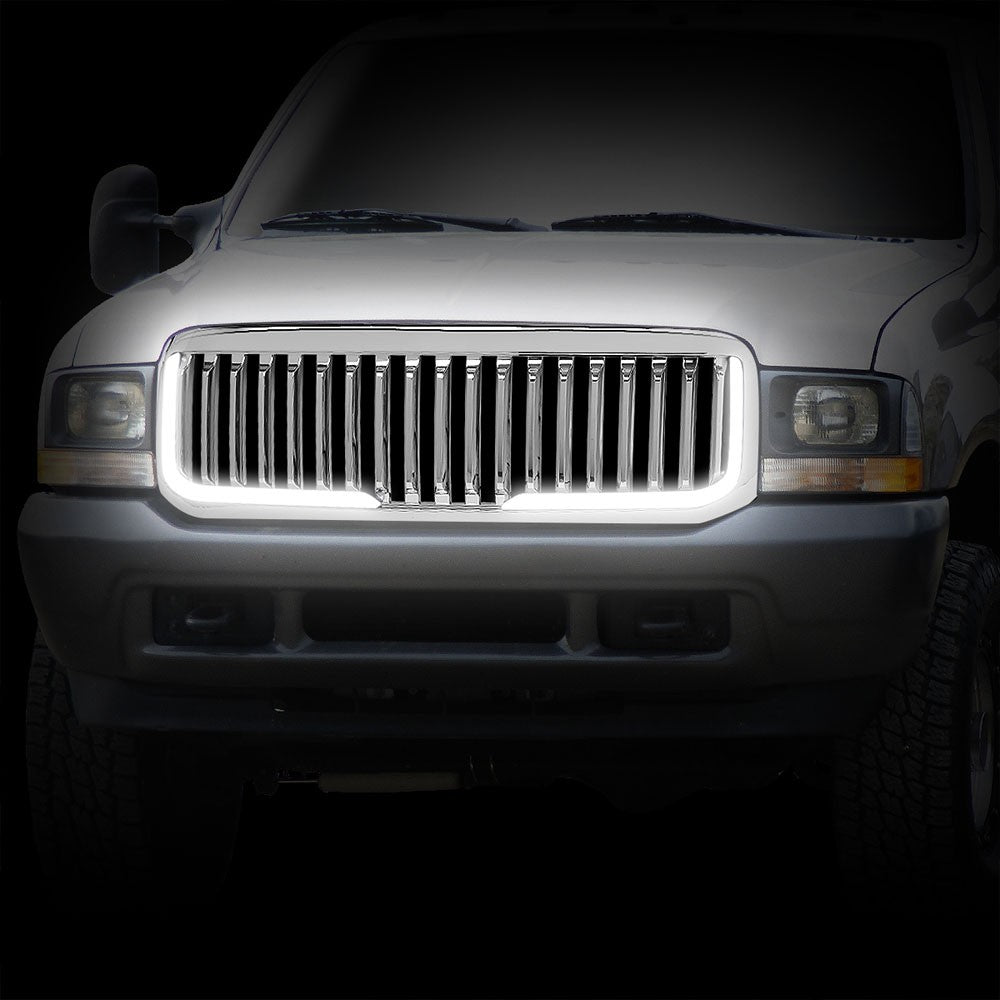 99-04 F-250 SD Polished Chrome Vertical LED  Front Grille