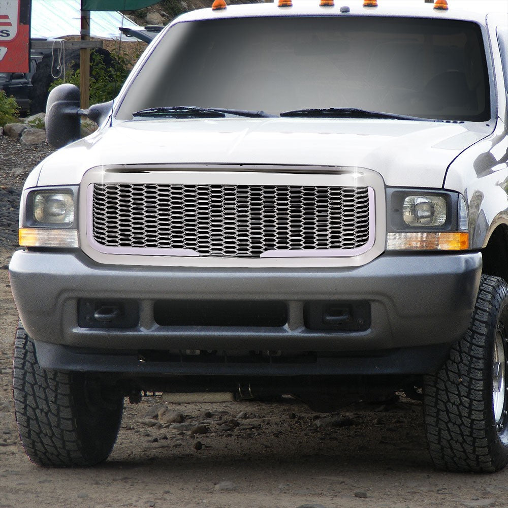 99-04 F-250 SD Polished Chrome Mesh LED  Front Grille
