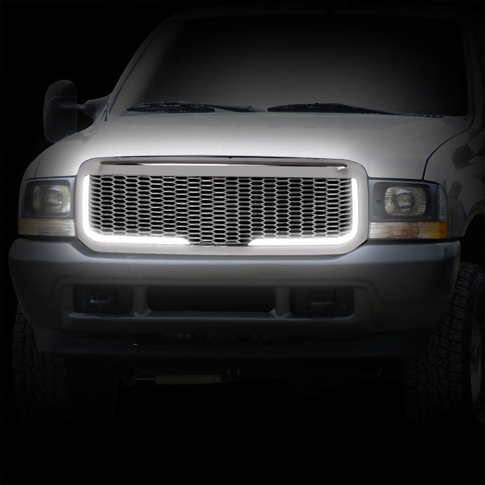 99-04 F-250 SD Polished Chrome Mesh LED  Front Grille