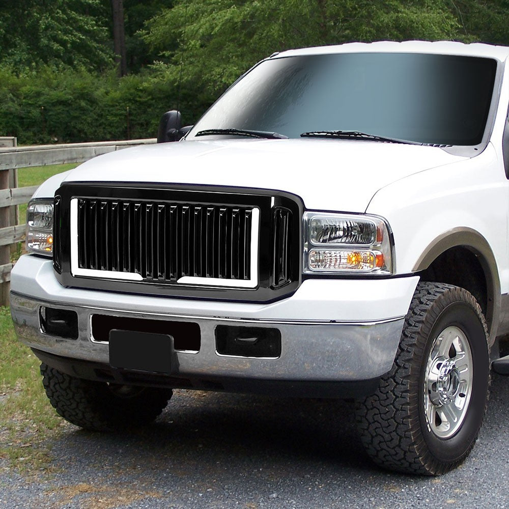 Glossy Black Vertical Style w/LED DRL Front Grille 05 Ford