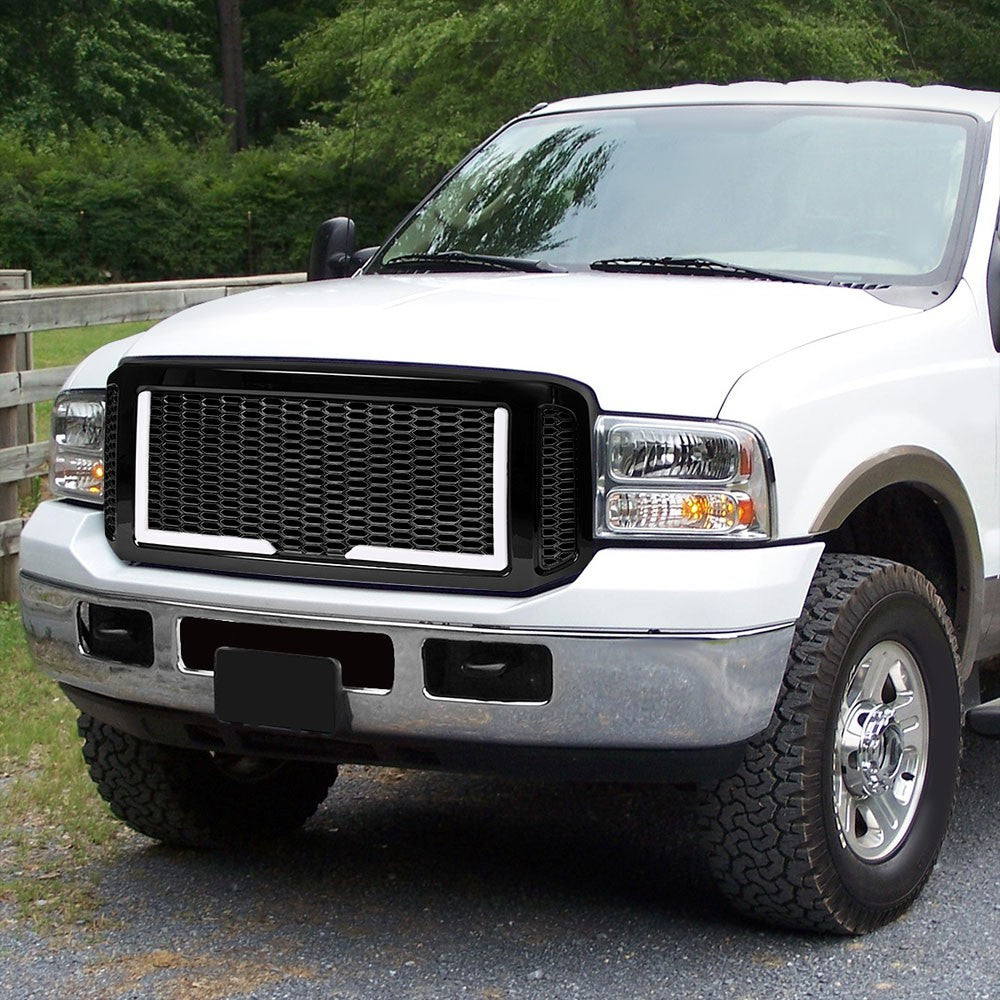 05 Ford Excursion Glossy Black Mesh w/LED  Front Grille