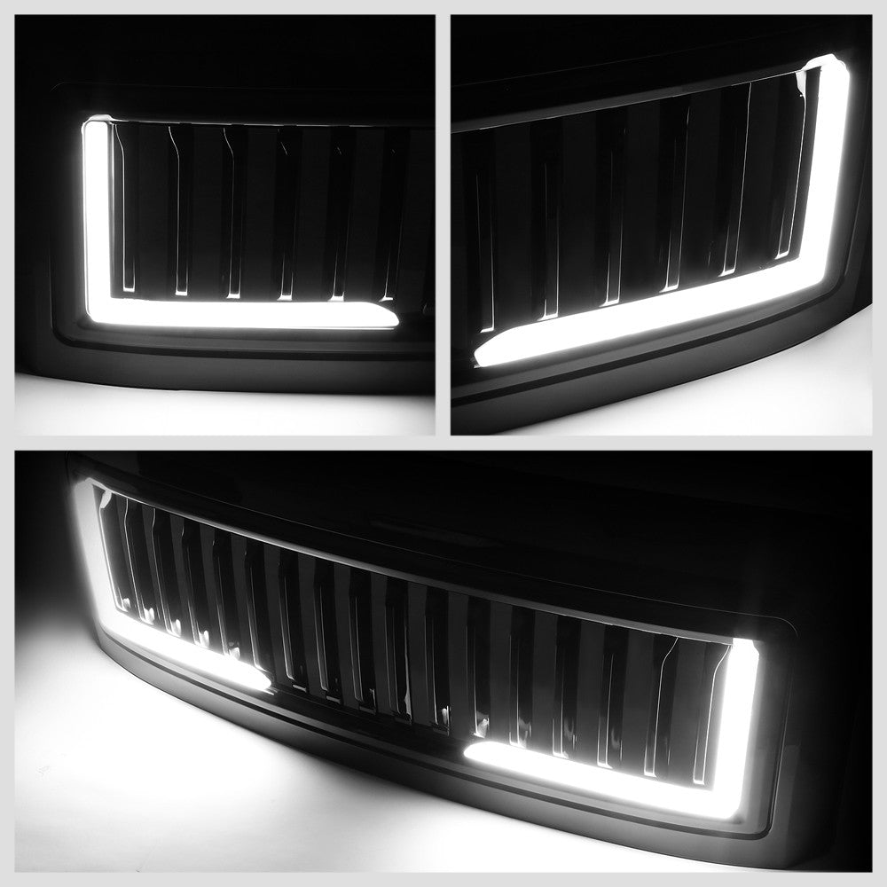Black Glossy Badgeless Vertical Slat Style Front Grille w/LED For 08-10 F-250 SD