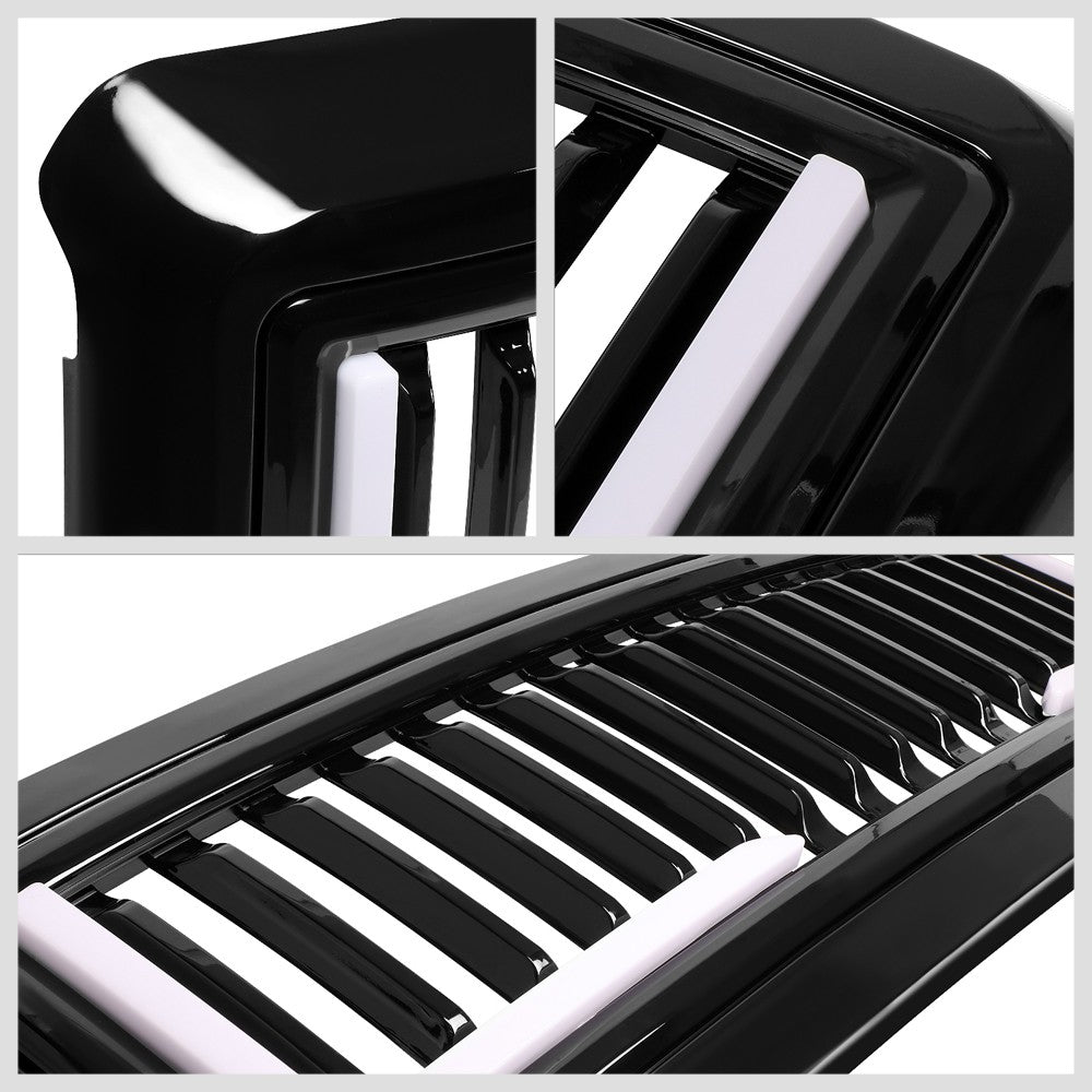 Black Glossy Badgeless Vertical Slat Style Front Grille w/LED For 08-10 F-250 SD