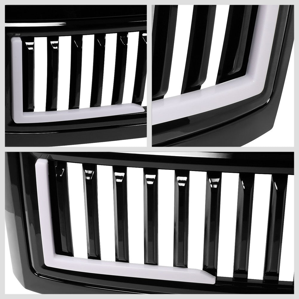 Black Glossy Badgeless Vertical Slat Style Front Grille w/LED For 08-10 F-250 SD