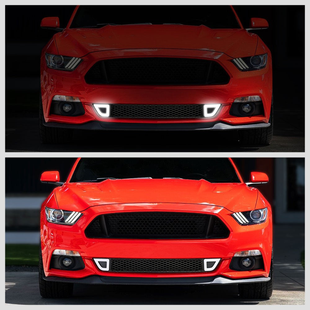 15-17 Ford Mustang Black Mesh Ring LED Front Lower Grille