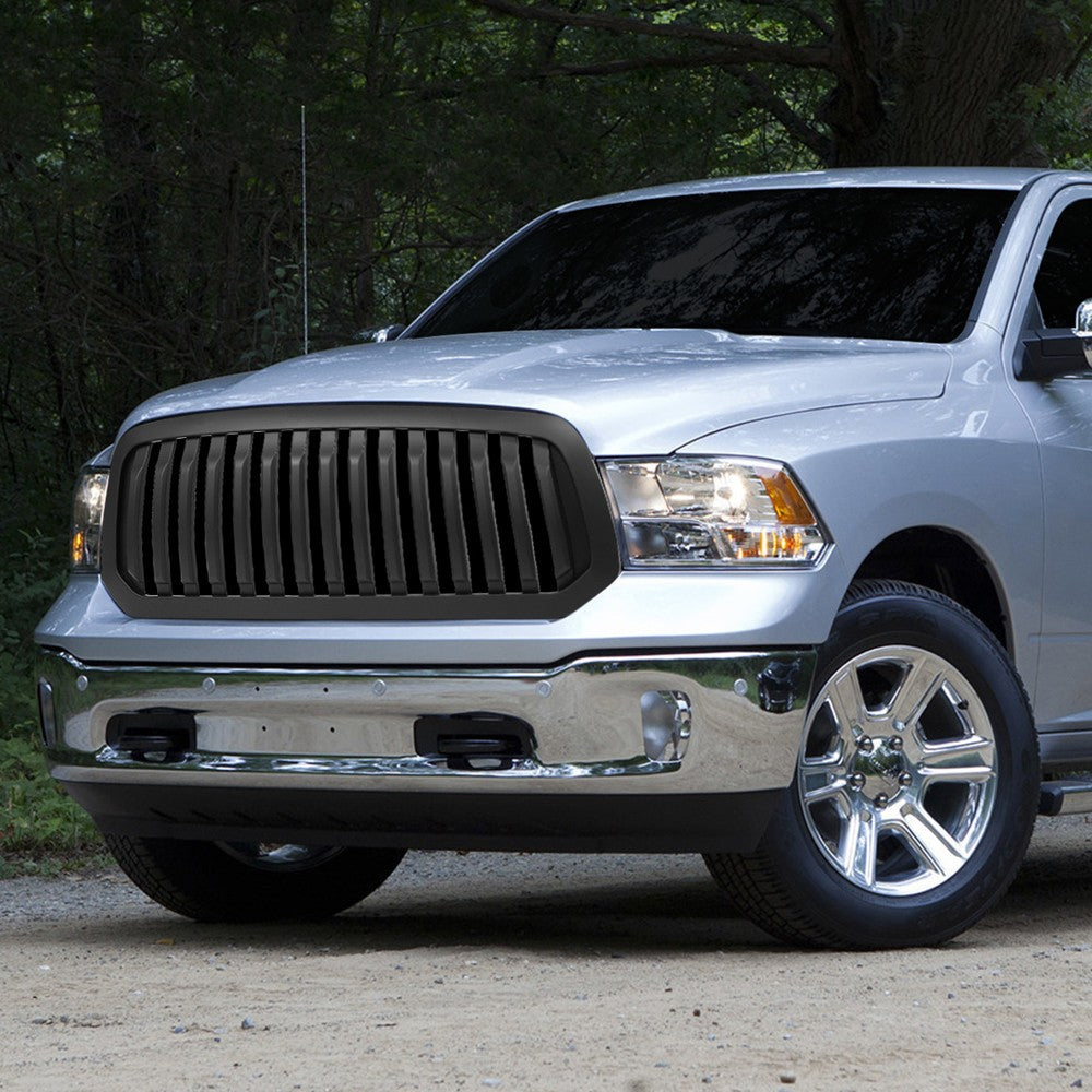 Black Matte Badgeless Vertical Slat Style Front Grille For 13-18 Ram 1500