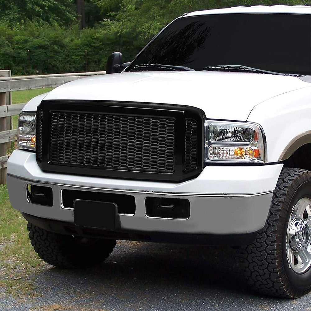 glossy-black-badgeless-honeycomb-mesh-front-grille-for-05-07-ford-super-duty