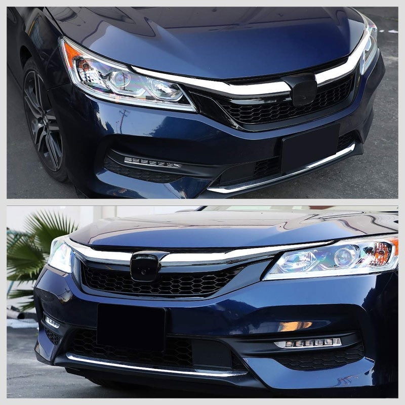 Honeycomb Glossy Black/Chrome Trim Front Upper Grille For 16-17 Accord Sedan-Grilles-BuildFastCar-BFC-FGR-1-HON16ACC-CH