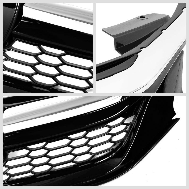 Honeycomb Glossy Black/Chrome Trim Front Upper Grille For 16-17 Accord Sedan-Grilles-BuildFastCar-BFC-FGR-1-HON16ACC-CH