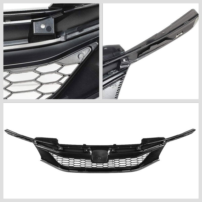 Honeycomb Glossy Black/Chrome Trim Front Upper Grille For 16-17 Accord Sedan-Grilles-BuildFastCar-BFC-FGR-1-HON16ACC-CH