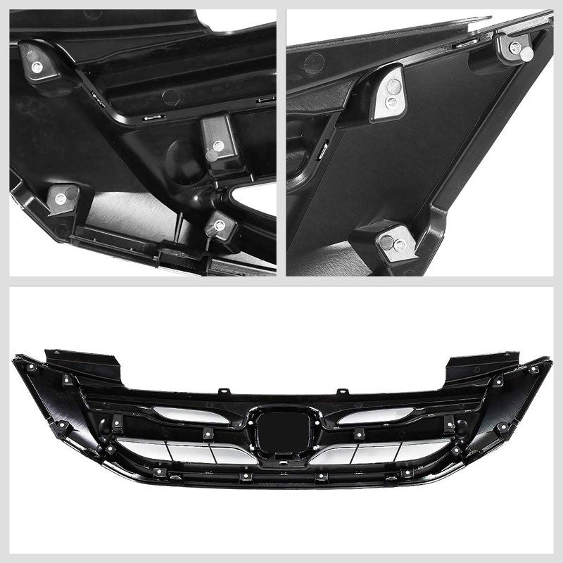 Vertical Fence Glossy Black/Chrome Trim Front Upper Grille For 13-15 Accord 4-DR-Grilles-BuildFastCar-BFC-FGR-1-HON13ACC-CH