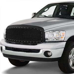 Black Rivet Diamond Mesh Style Front Replacement Grille For 06-09 Ram 2500/3500-Exterior-BuildFastCar