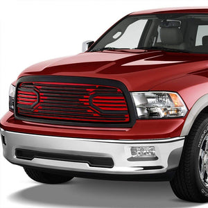 Black Frame/Red Vent Louver Style Front Grille For 09-12 Dodge Ram 1500 V6/V8-Exterior-BuildFastCar