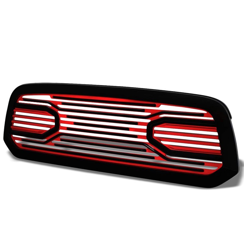 Black Frame/Red Vent Louver Front Replacement Grille For 13-18 Ram 1500 V6/V8-Exterior-BuildFastCar