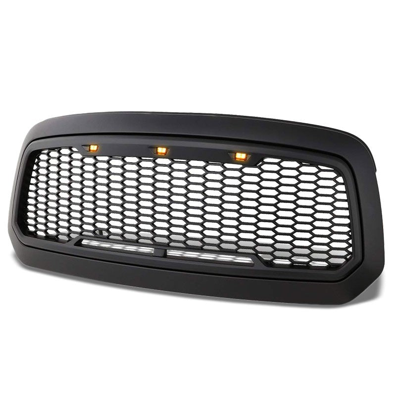 GALAXYMOTOINC Black Mesh Grille Insert With LED Lights For 2006-2008 Dodge RAM 1500/2500/3500