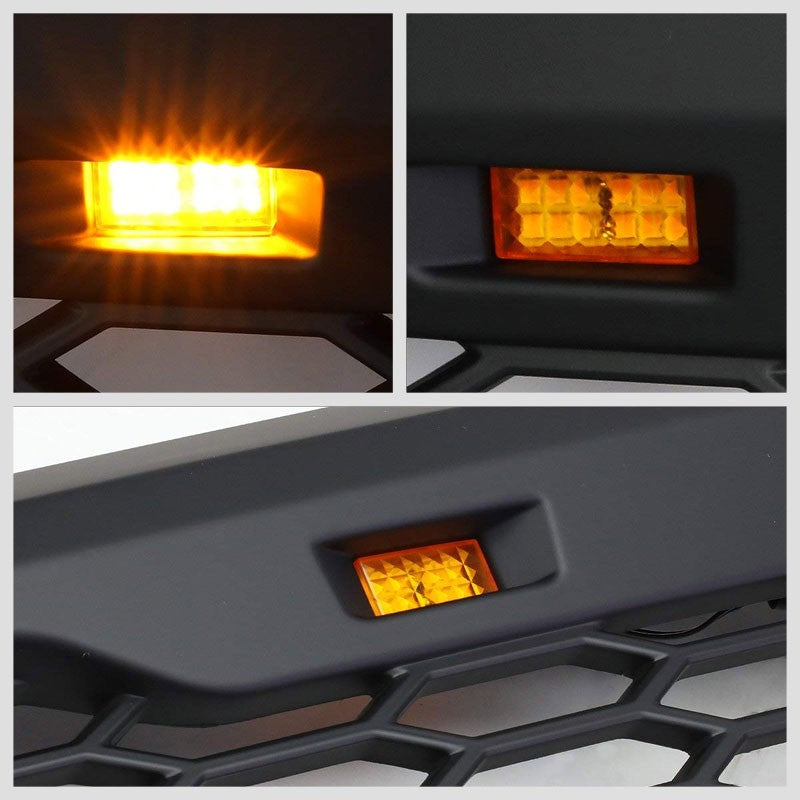 Black Honeycomb Mesh Style Front Grille+LED Lights For 13-18 Ram 1500 V6/V8-Exterior-BuildFastCar