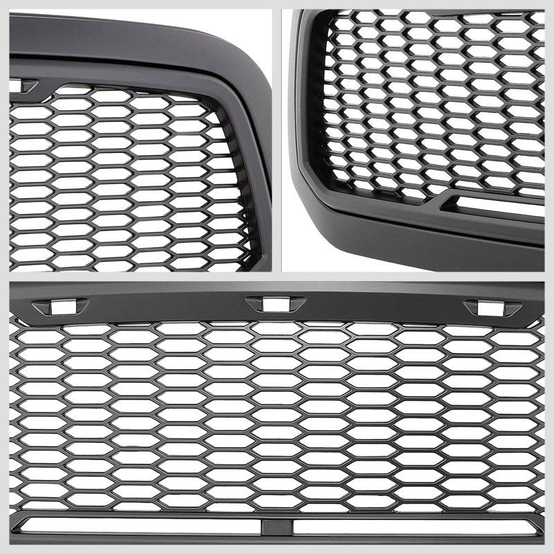 Black Honeycomb Mesh Style Front Grille+LED Lights For 13-18 Ram 1500 V6/V8-Exterior-BuildFastCar