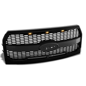 Black Matte Honeycomb Mesh Style Front Grille+Running Light For 15-17 Ford F-150-Exterior-BuildFastCar
