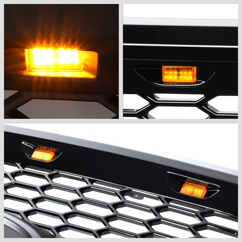 Black Matte Honeycomb Mesh Style Front Grille+Running Light For 15-17 Ford F-150-Exterior-BuildFastCar