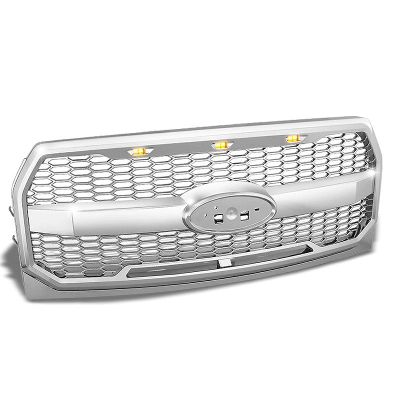 Chrome Honeycomb Mesh Style Front Grille+Running Light For 15-17 Ford F-150-Exterior-BuildFastCar