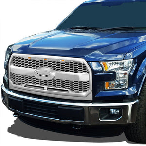 Chrome Honeycomb Mesh Style Front Grille+Running Light For 15-17 Ford F-150-Exterior-BuildFastCar