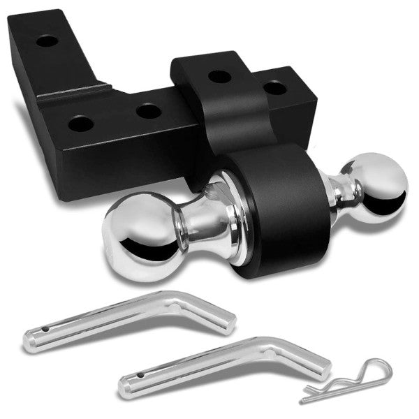 Black Universal Aluminum Dual Ball Mount Adjustable Trailer Tow Hitch Receiver-Truck & Towing-BuildFastCar-BFC-HITCALU-001BK